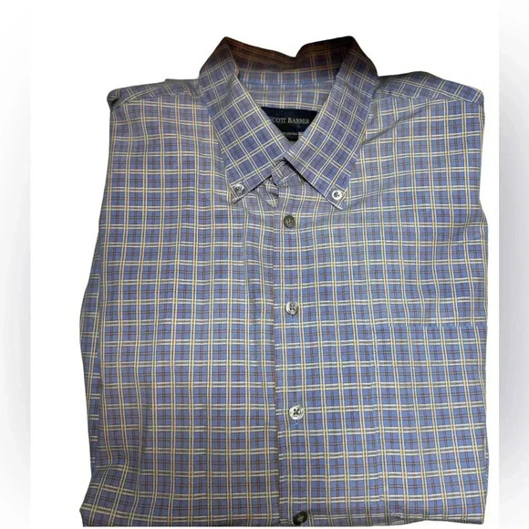 Scott Barber XL Blue Plaid Button Down Shirt  100% Cotton Summer Dress Shirt - Picture 3 of 6
